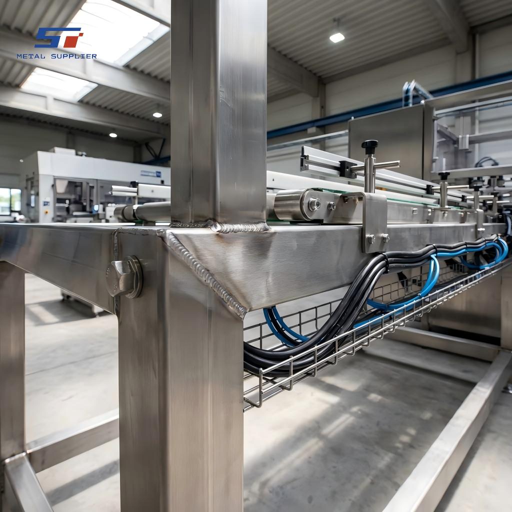 Realizzazione su misura di telai di supporto in acciaio inossidabile per apparecchiature di produzione automatizzate.